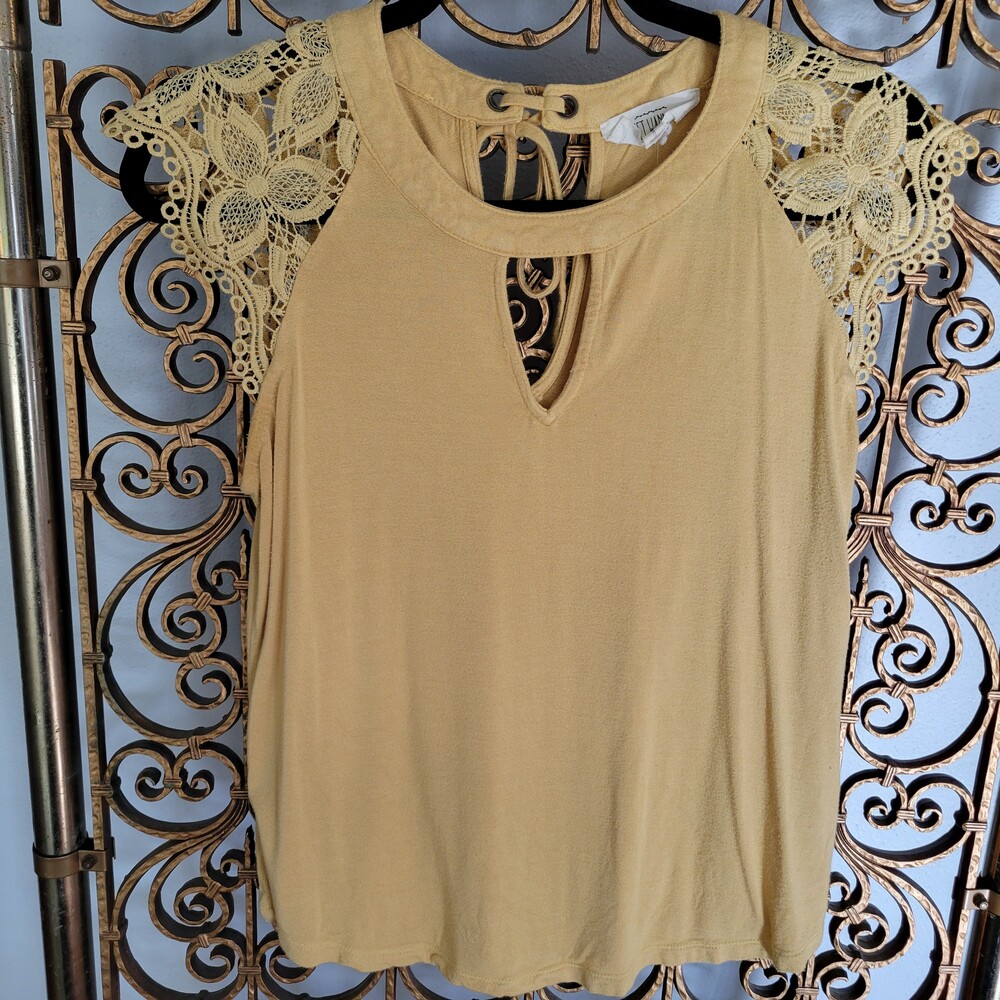 Yellow Lace Sleeve Top